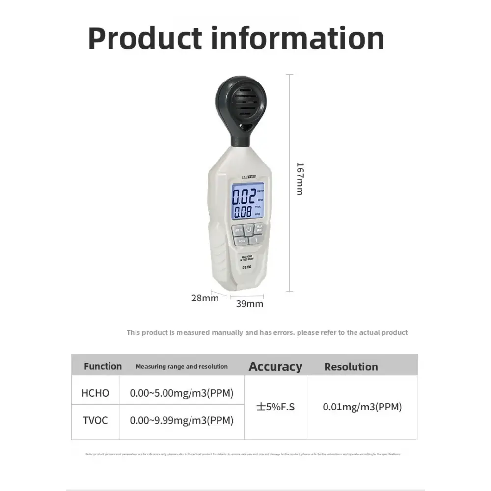 Handheld TVOC & HCHO Air Quality Tester (2-in-1)