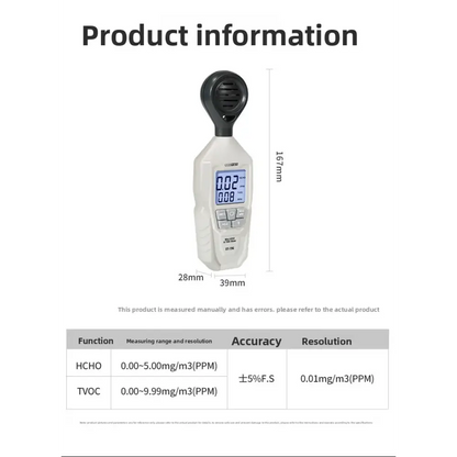 Handheld TVOC & HCHO Air Quality Tester (2-in-1)