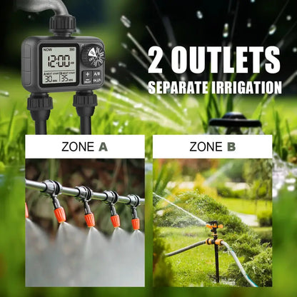 HCT-M06 Digital 2-Outlet Water Timer with Independent Zone Control