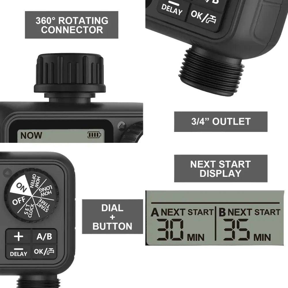 HCT-M06 Digital 2-Outlet Water Timer with Independent Zone Control