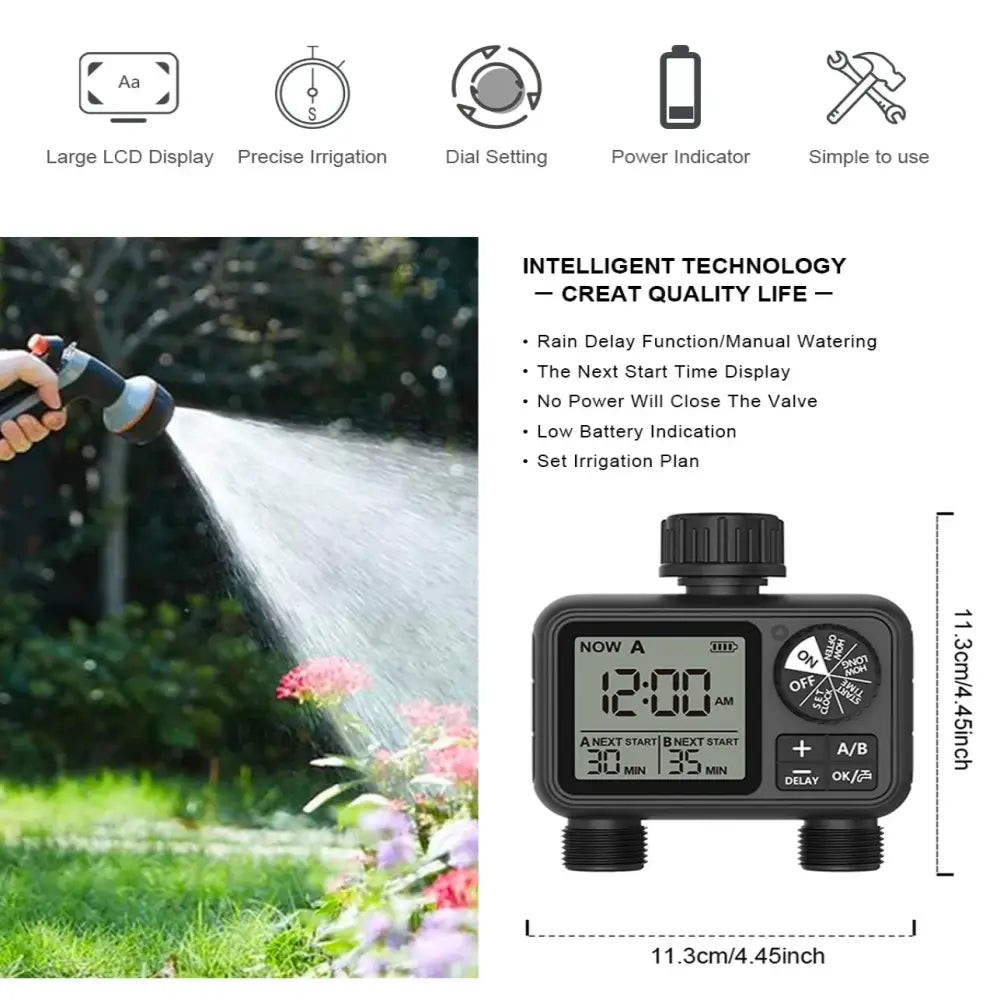 HCT-M06 Digital 2-Outlet Water Timer with Independent Zone Control