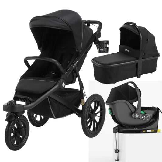 Hill All Terrain Jogging Baby Stroller with Carrycot, Car Seat and ISOFIX Base (Black）