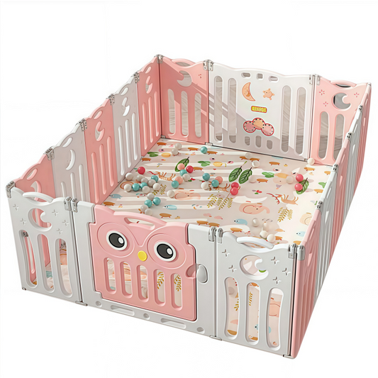 Foldable Baby Playpen 14 Panels – Pink Safety Play Fence for Babies
