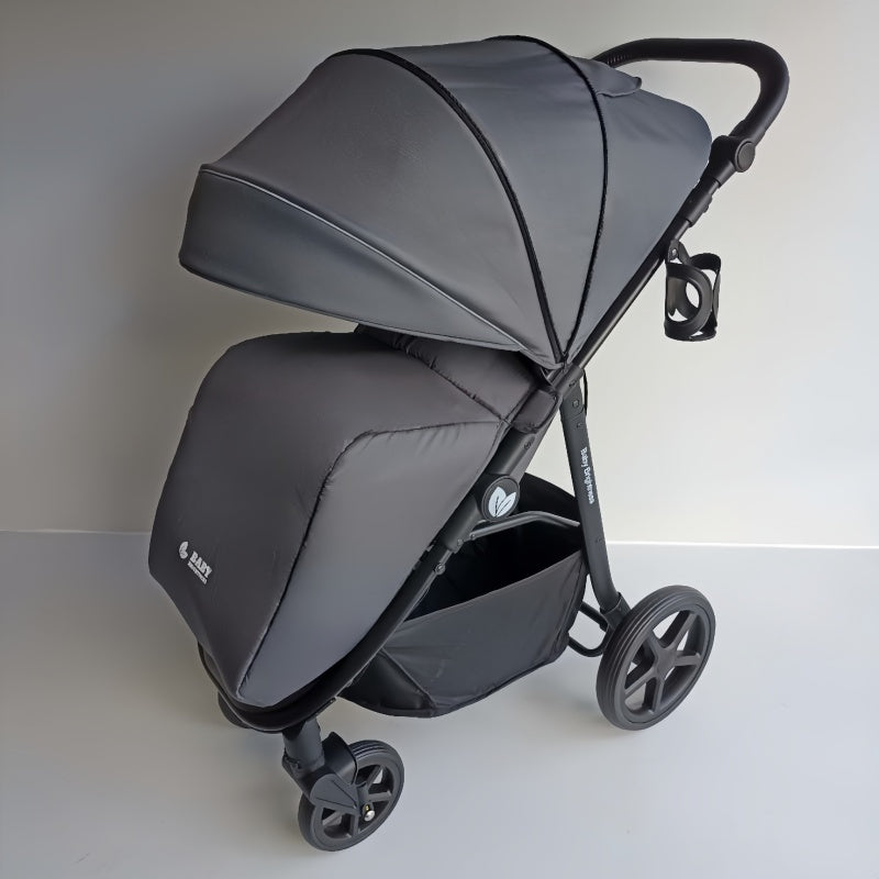 Newborn Pram – Poplar Stroller with Carrycot, Car Seat and ISOFIX Base (Grey)