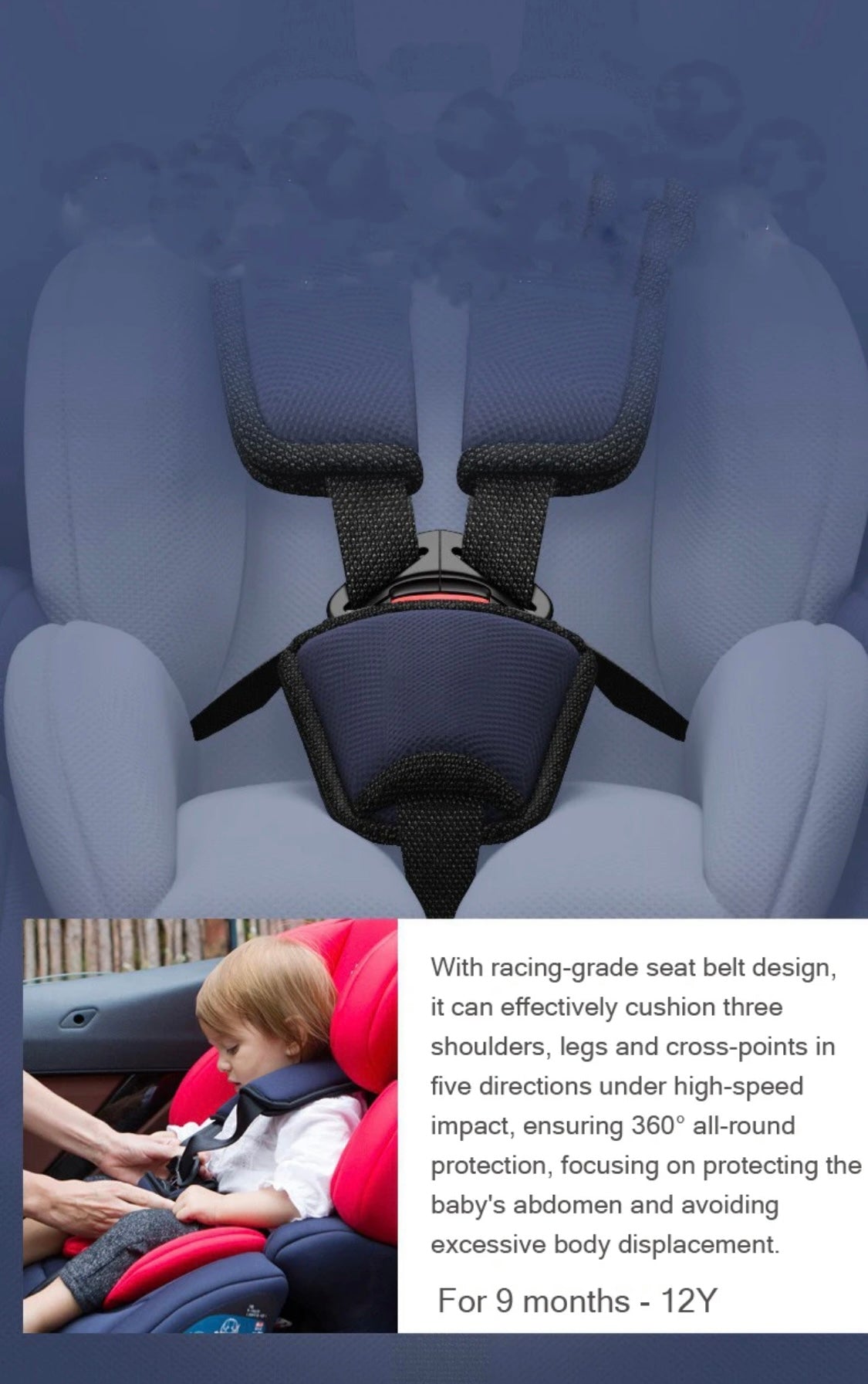 Portable Convertible Car Safety Booster Seat with Adjustable Headrest