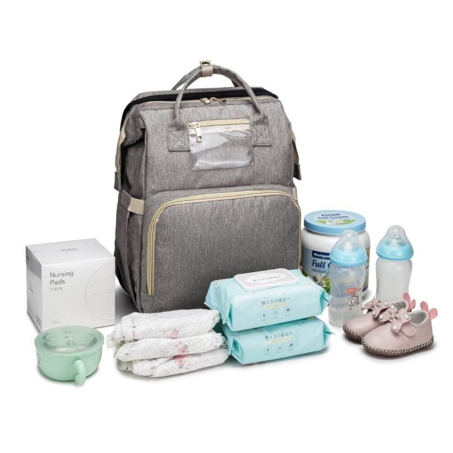 New Nappy Diaper Bag & Travel Crib-Grey