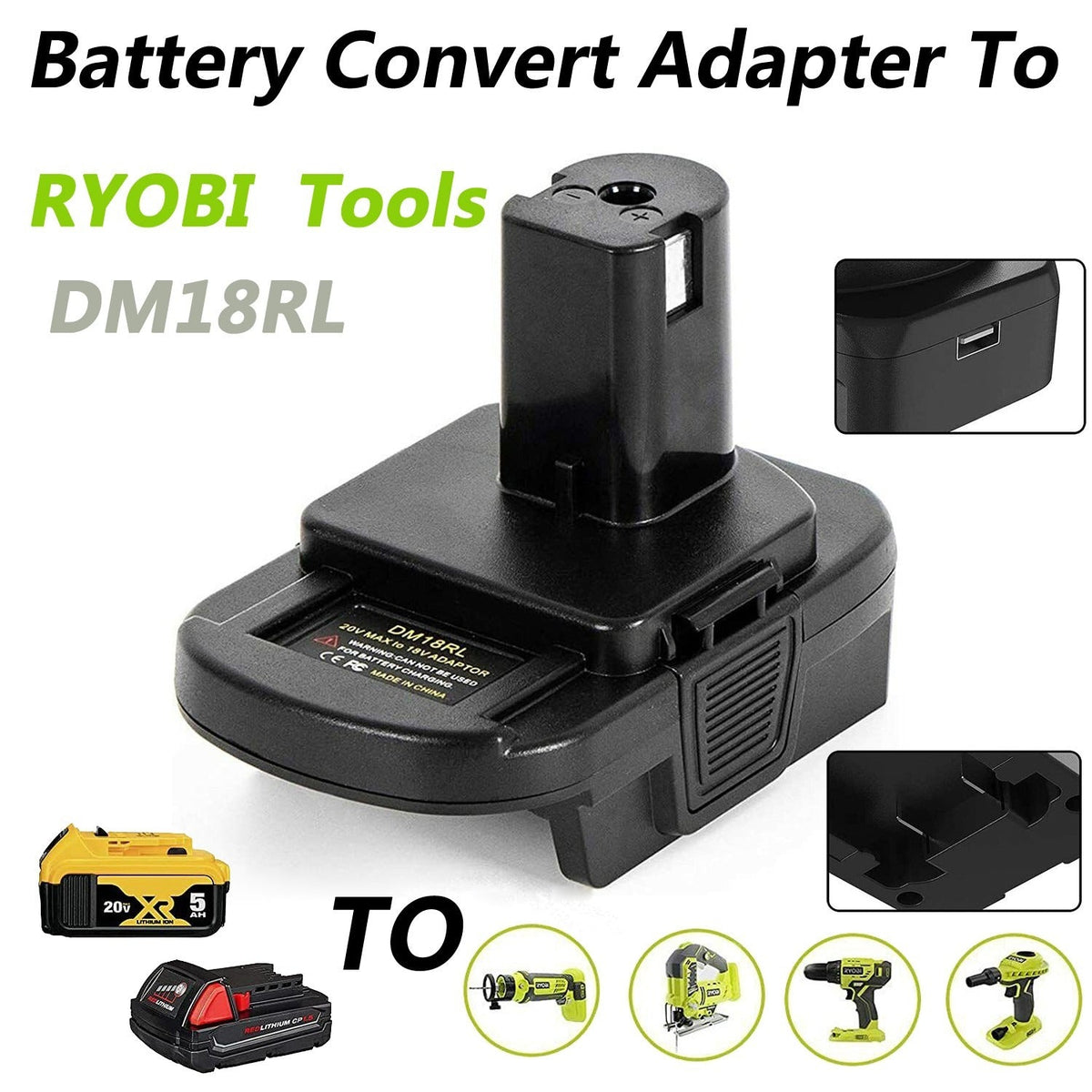 DEWALT Milwaukee to RYOBI Battery Adapter Converter
