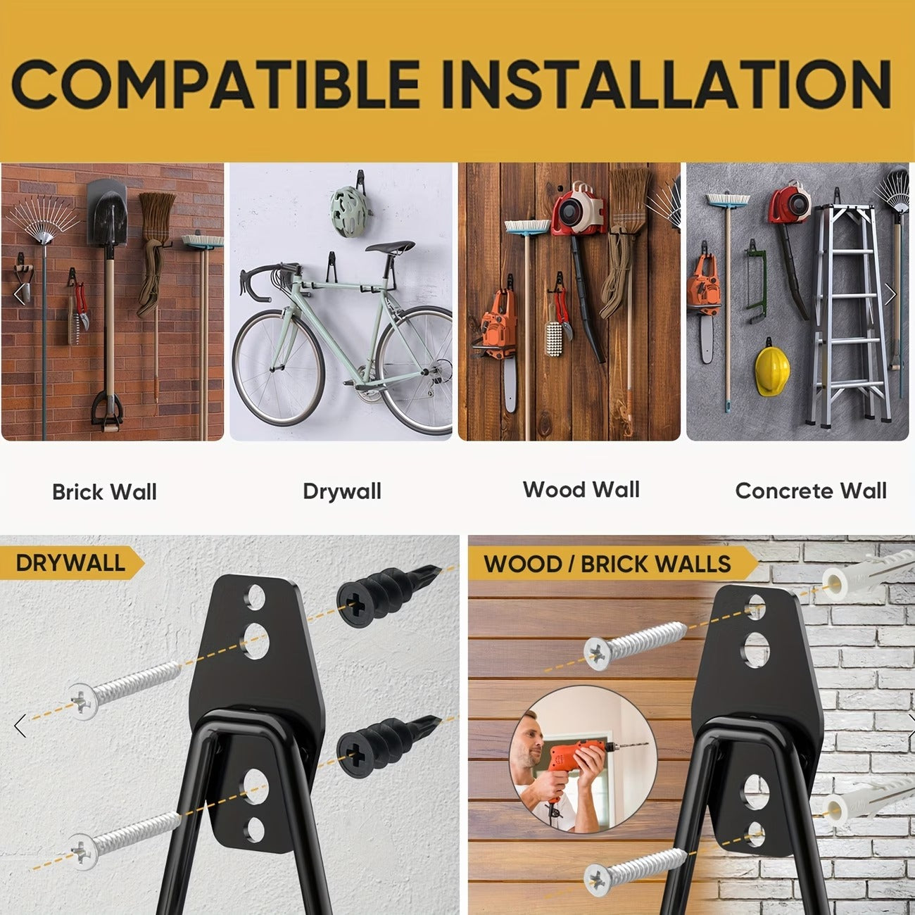 12 Pack Garage Hooks Heavy Duty - Anti-Slip Coating
