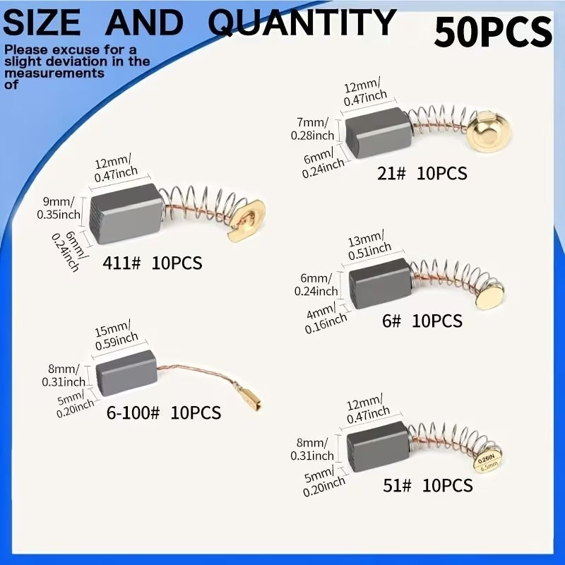 50pcs Electric Motor Carbon Brush with Metal Bases