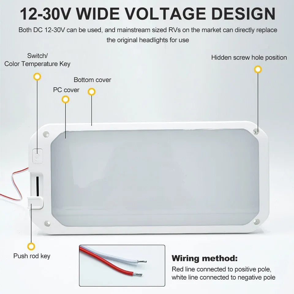 LED Roof Cabin Light 12V Interior Caravan Trailer Motorhome RV Boat Ceiling Lamp