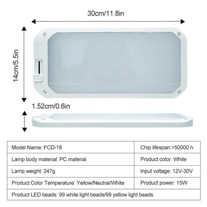 LED Roof Cabin Light 12V Interior Caravan Trailer Motorhome RV Boat Ceiling Lamp