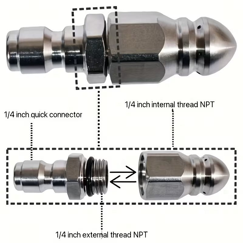 High Pressure Drain Jetter Hose Nozzle 1/4'' Quick Connector 5000 PSI