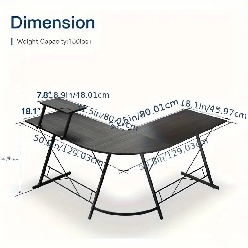 Industrial L-Shaped Corner Desk – Black Metal Frame with Monitor Stand (2 colours available)