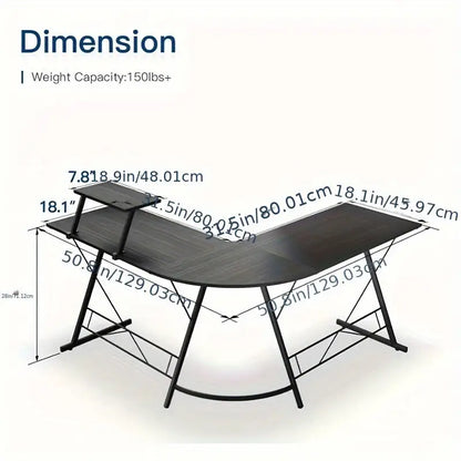Industrial L-Shaped Corner Desk – Black Metal Frame with Monitor Stand (2 colours available)