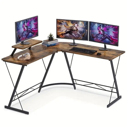 Industrial L-Shaped Corner Desk – Black Metal Frame with Monitor Stand (2 colours available)
