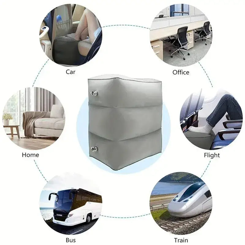 Inflatable Travel Footrest Pillow (Navy Blue & Grey)