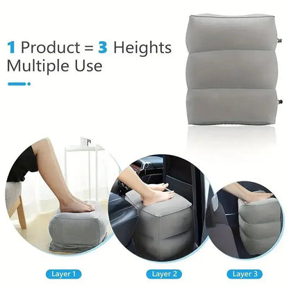 Inflatable Travel Footrest Pillow (Navy Blue & Grey)