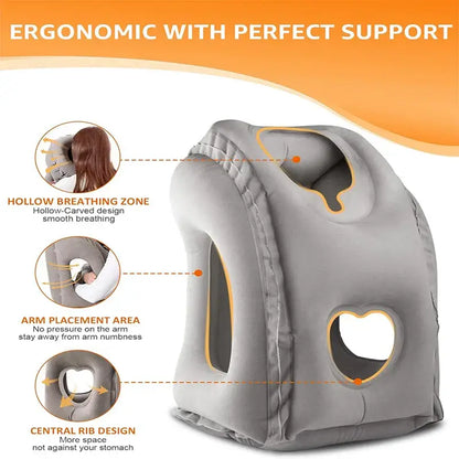 Inflatable Travel Neck Pillow with Chin Support