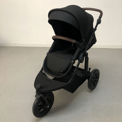 Newborn Pram – EasyGo 1+ Three Wheel Stroller with Carrycot and Car Seat (Black)