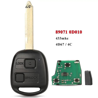 2/3-Button Remote Key Fob 433MHz 4D67/4C Chip for Toyota Corolla, Yaris & Avensis (1998+)