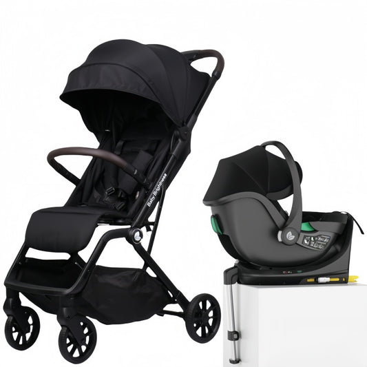 Baby Brightness SwiftGo lightweight compact stroller with i-Size infant capsule and ISOFIX base Black