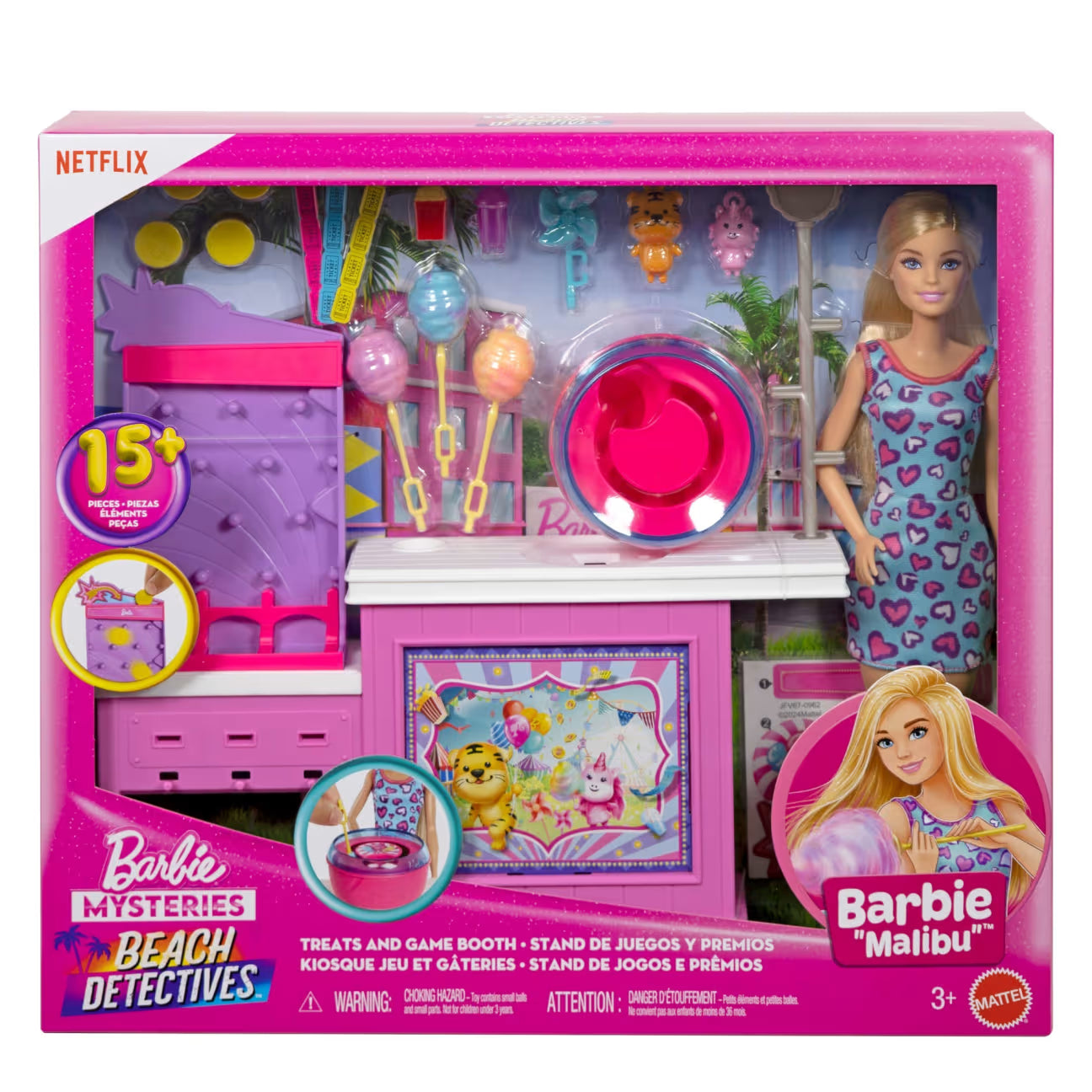 Barbie Beach Detectives Malibu Doll, Cotton Candy Game Playset & Accessories