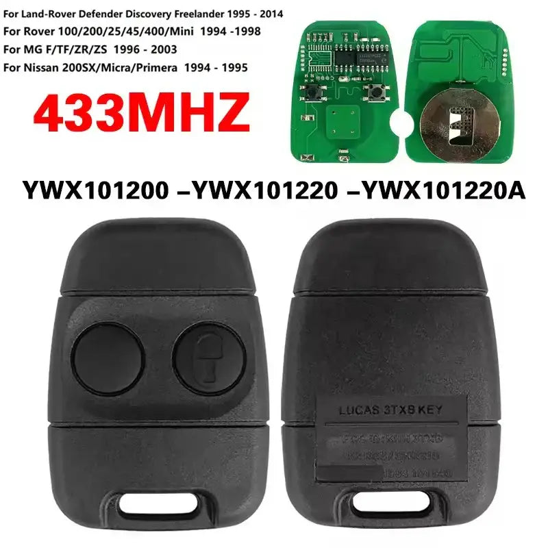 2-Button Replacement Remote Key 433MHz for Land Rover, MG & Nissan (FCC: YWX101200)