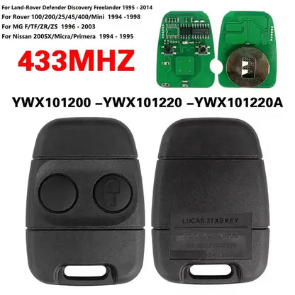 2-Button Replacement Remote Key 433MHz for Land Rover, MG & Nissan (FCC: YWX101200)