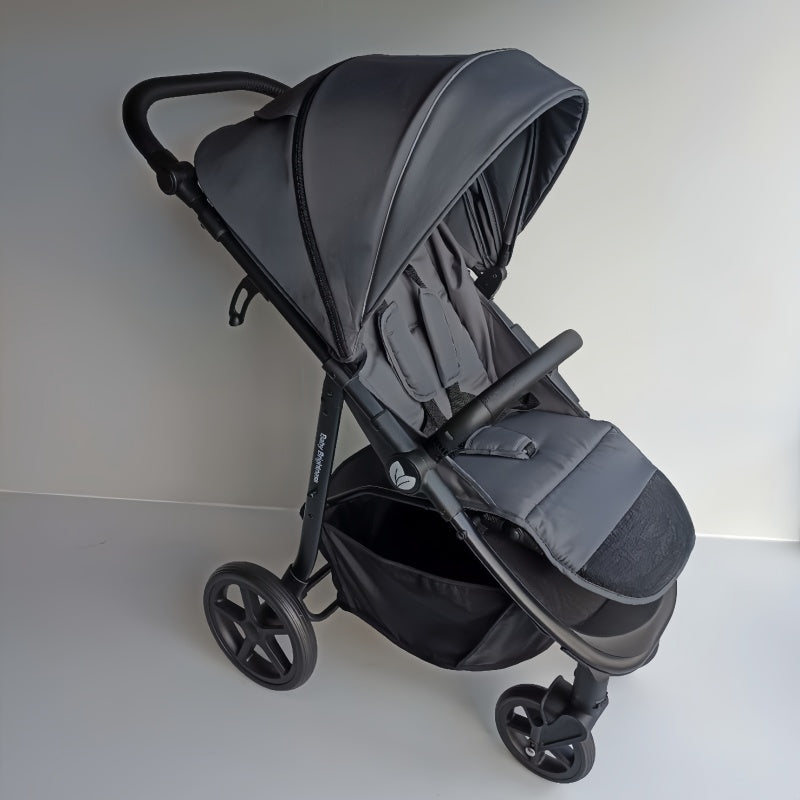 Newborn Pram – Poplar Stroller with Carrycot, Car Seat and Rotating ISOFIX Base (Black)
