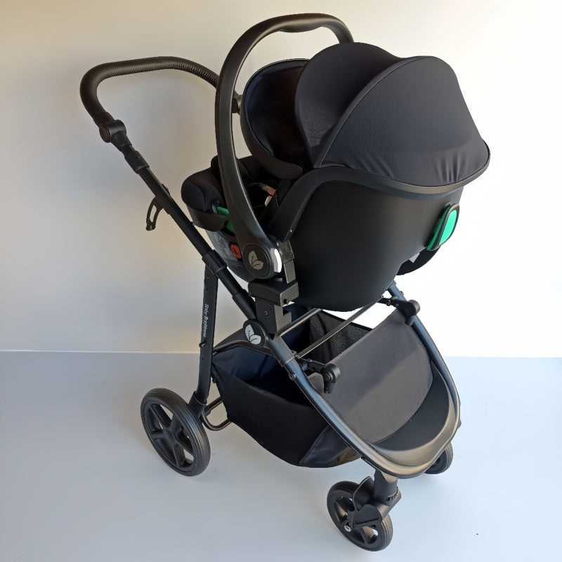 Newborn Pram – Poplar Stroller with Carrycot, Car Seat and Rotating ISOFIX Base (Black)