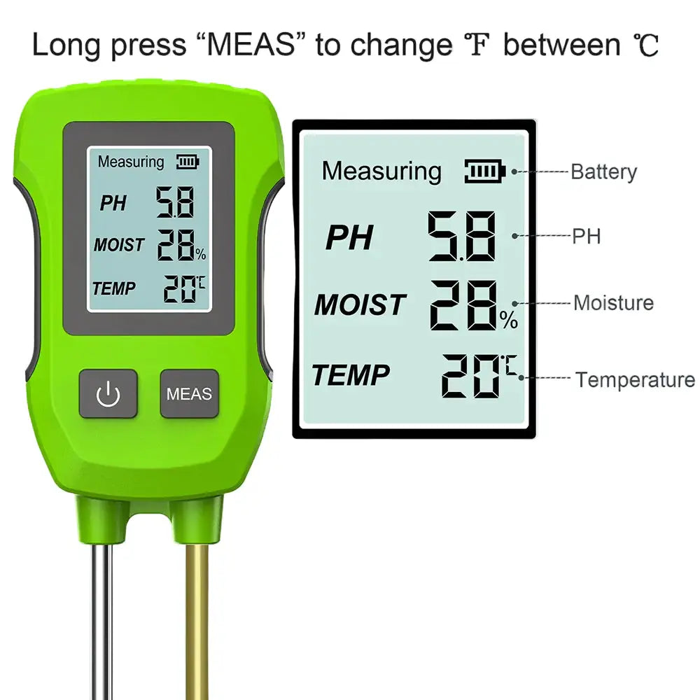 LCD 3/5-in-1 Handheld Soil Tester for pH, Moisture & Light (different colours & sets available)