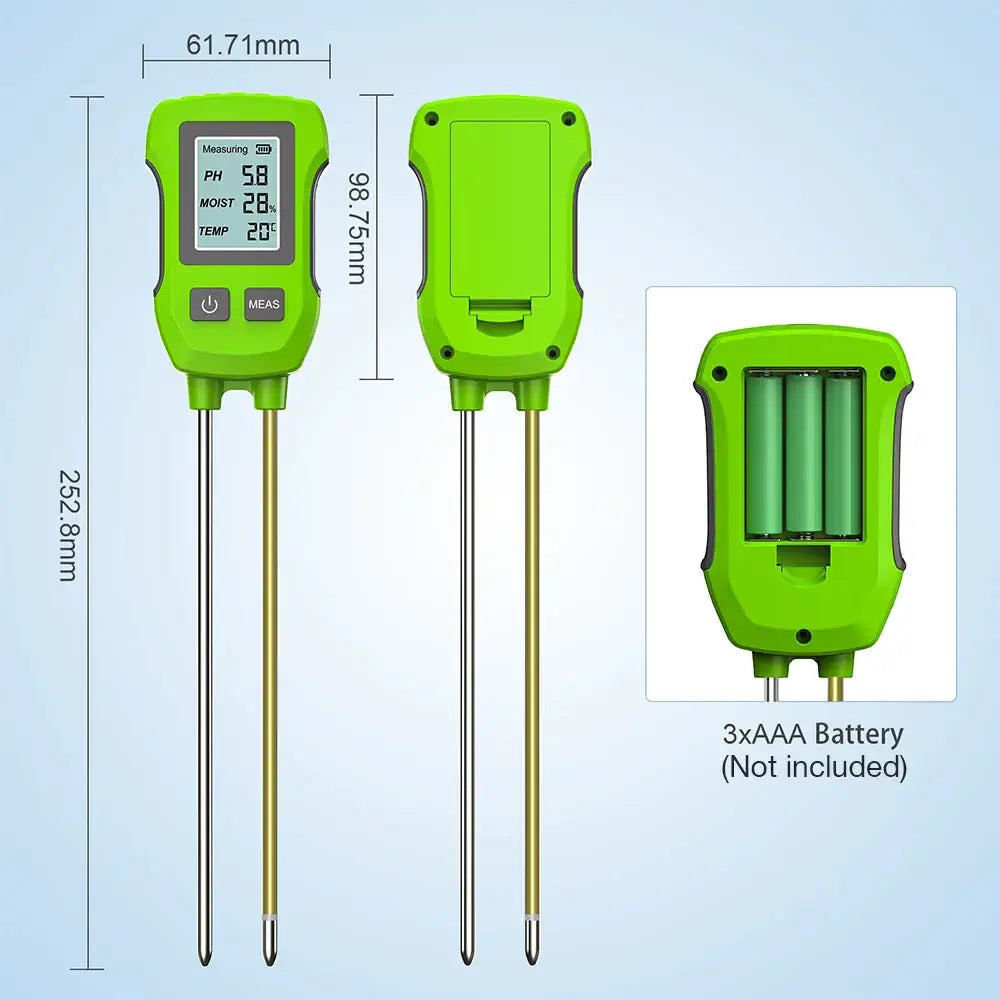 LCD 3/5-in-1 Handheld Soil Tester for pH, Moisture & Light (different colours & sets available)
