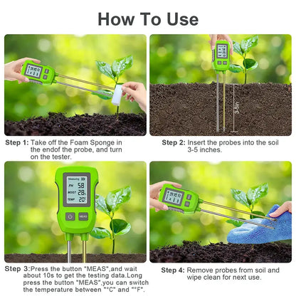 LCD 3/5-in-1 Handheld Soil Tester for pH, Moisture & Light (different colours & sets available)