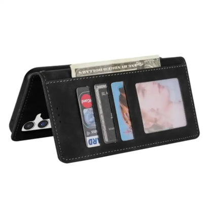 Leather Wallet Flip Case for Samsung Note & S Series (Black)