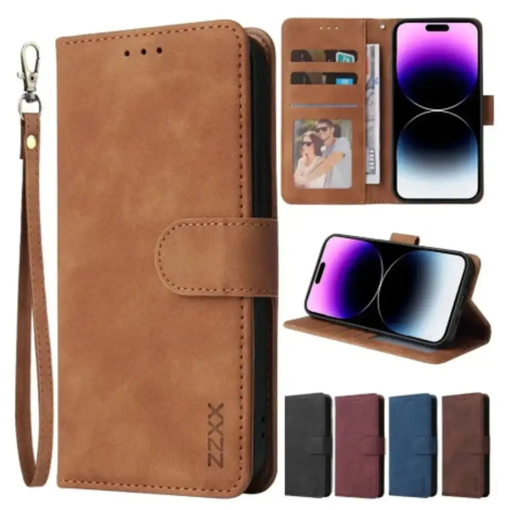 Leather Wallet Flip Case for Samsung Note & S Series (Brown)