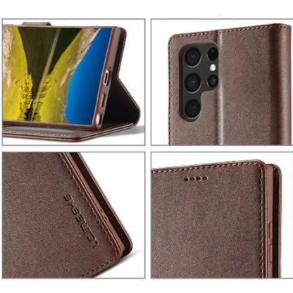 Leather Wallet Flip Case for Samsung Galaxy Series (Brown)