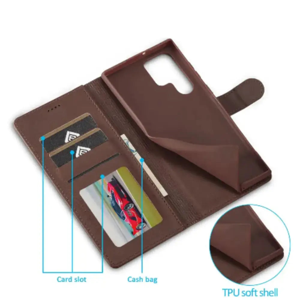Leather Wallet Flip Case for Samsung Galaxy Series (Brown)
