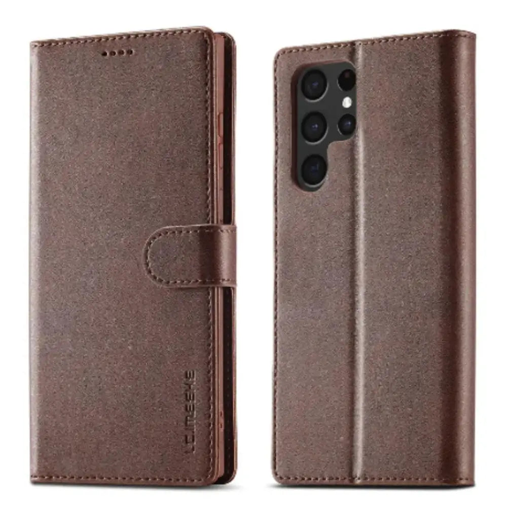 Leather Wallet Flip Case for Samsung Galaxy Series (Brown)
