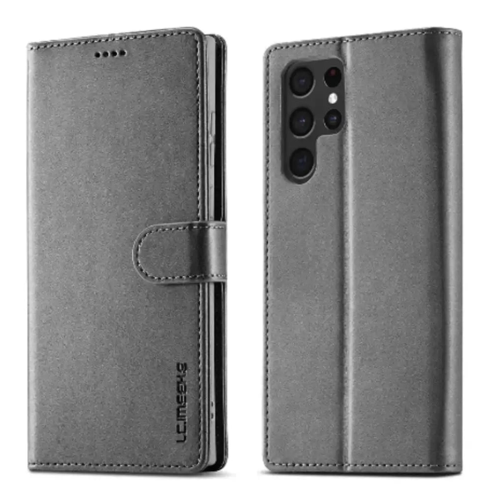 Leather Wallet Flip Case for Samsung Galaxy Series (Gray)