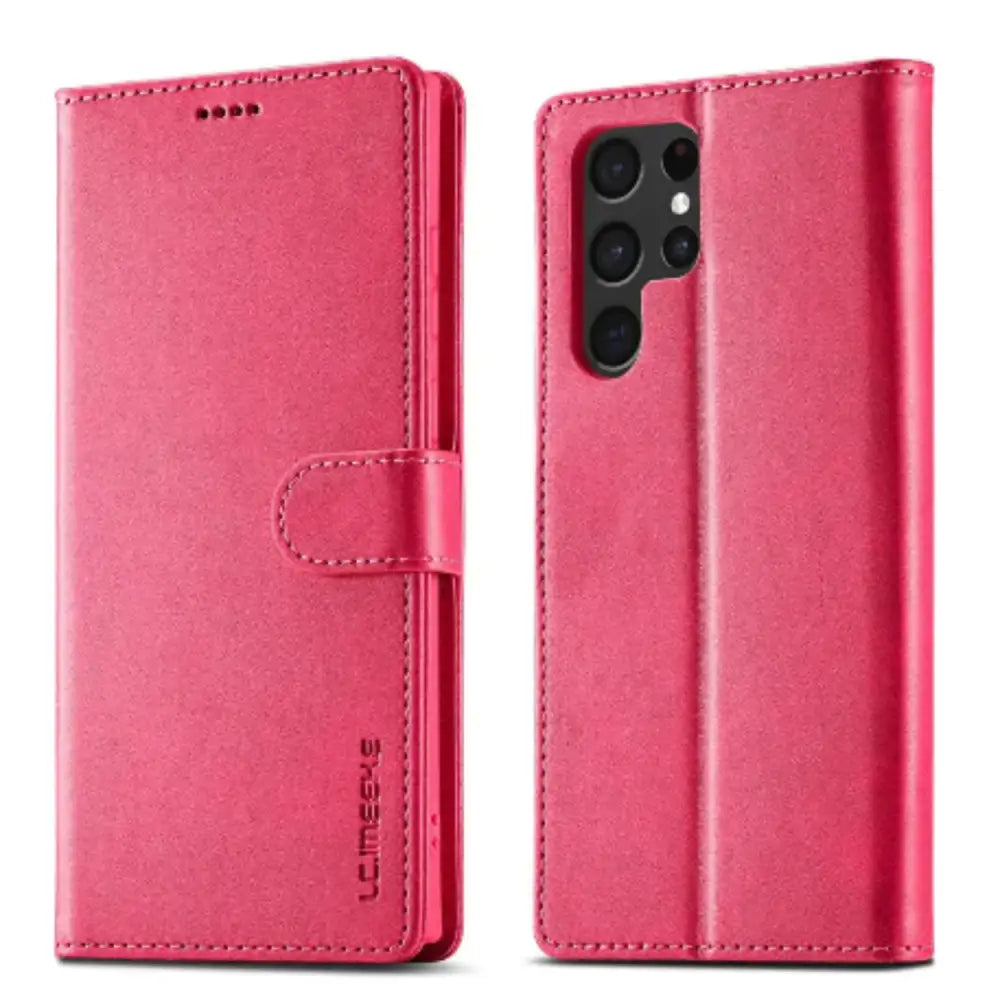 Leather Wallet Flip Case for Samsung Galaxy Series (Rose Red)