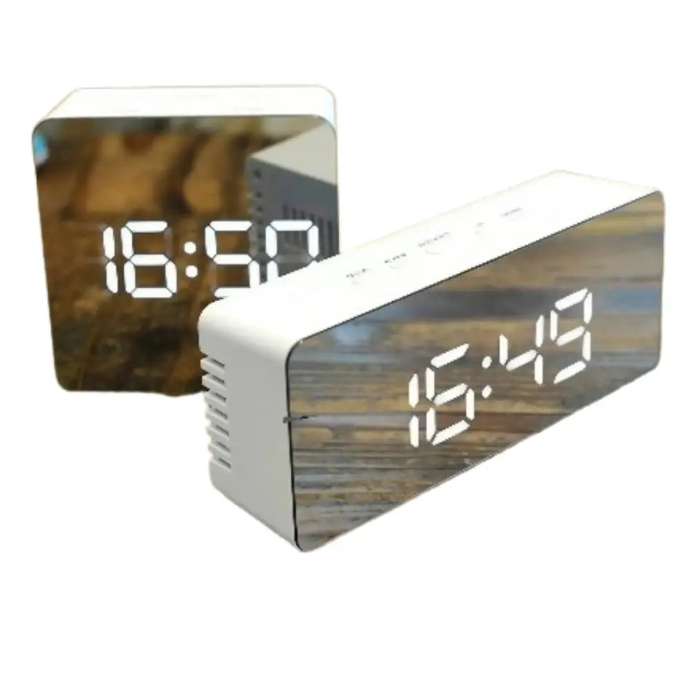 LED Mirror Alarm Clock with Temperature & Smart Night Light (available in 2 shapes)