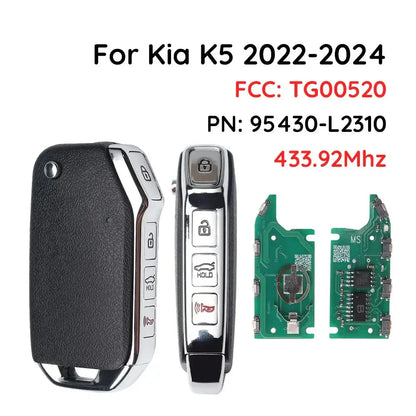 3-Button Smart Flip Remote Key 433MHz 4A Chip for Kia K5 (2022–2024)