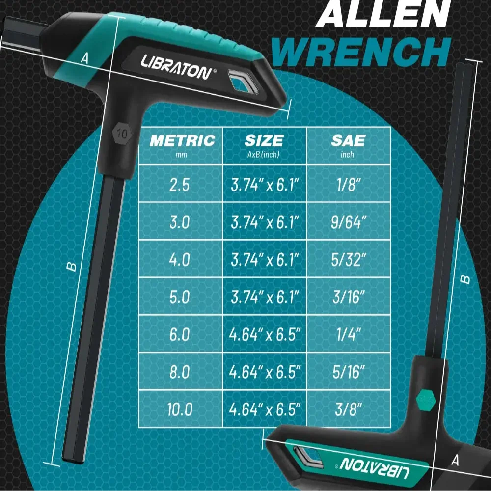 14 Piece T-Handle Allen Wrench Set, Metric & SAE Hex Keys