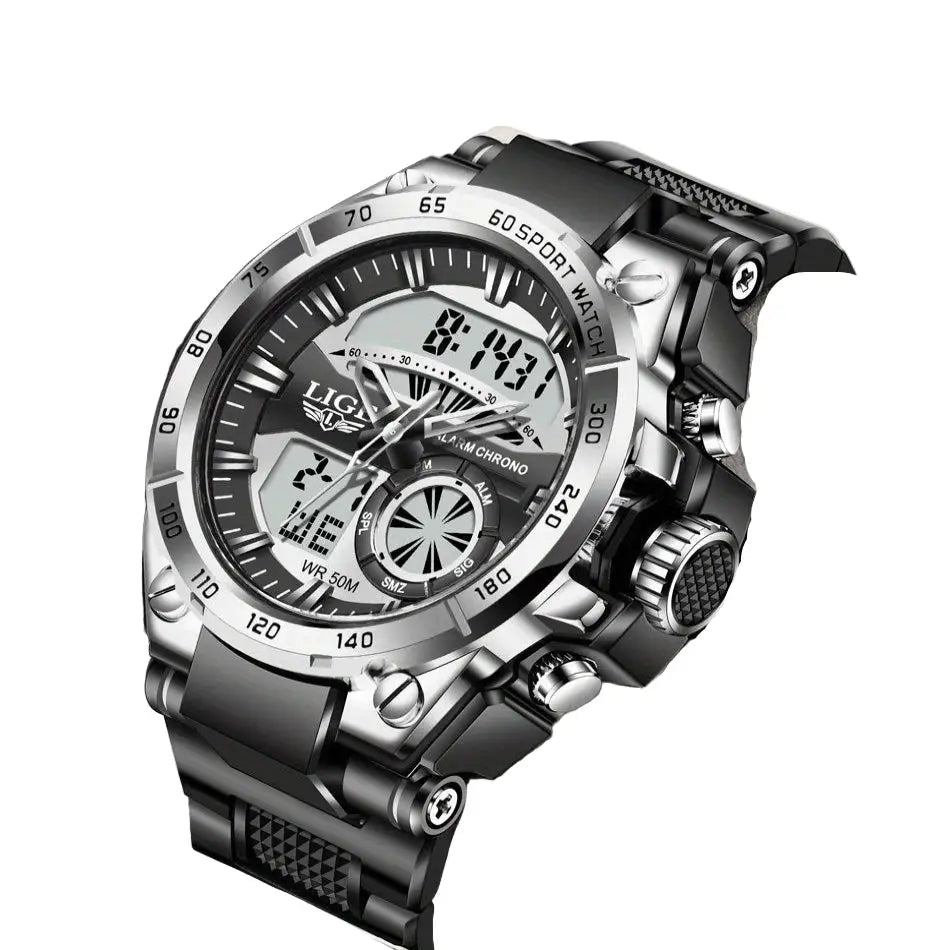 LIGE Men's Digital Sports Watch – LED Display, Quartz Movement, Stopwatch (4 designs available)