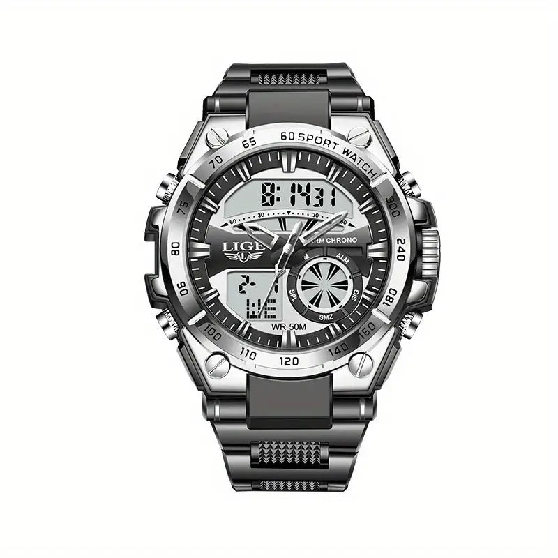 LIGE Men's Digital Sports Watch – LED Display, Quartz Movement, Stopwatch (4 designs available)