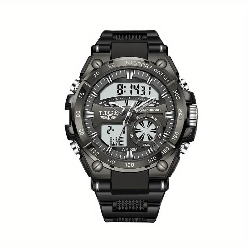 LIGE Men's Digital Sports Watch – LED Display, Quartz Movement, Stopwatch (4 designs available)