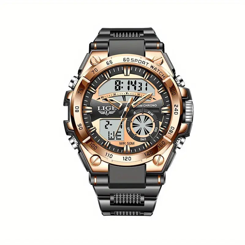LIGE Men's Digital Sports Watch – LED Display, Quartz Movement, Stopwatch (4 designs available)