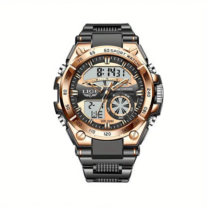 LIGE Men's Digital Sports Watch – LED Display, Quartz Movement, Stopwatch (4 designs available)