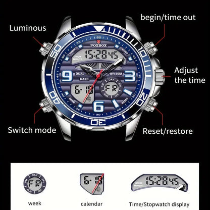 LIGE Men's Dual Display Watch – Stainless Steel Quartz (6 models available)