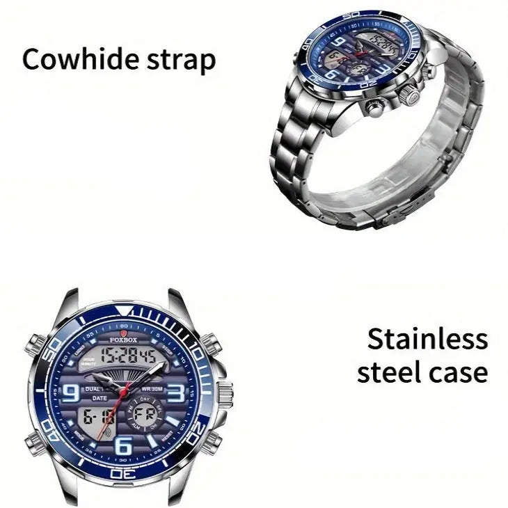LIGE Men's Dual Display Watch – Stainless Steel Quartz (6 models available)